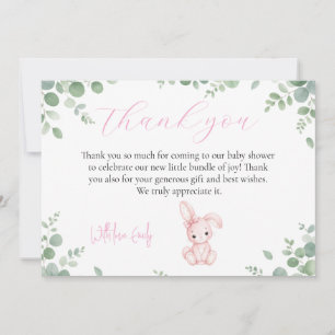 Cartão De Agradecimento Chá de Bebê Menina Little Bunny Eucalyptus