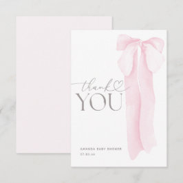 Cartão De Agradecimento Chá de Bebê Menina Minimalista com Laço Rosa