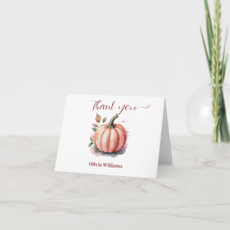 Cartão De Agradecimento Chá de Bebê Menino Boho Aquarela Abóbora Rosa