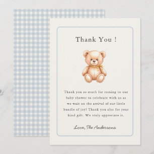 Cartão De Agradecimento Chá de bebê menino com ursinho vintage