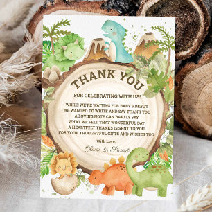 Cartão De Agradecimento Chá de Bebê Menino Dinossauro Chic Verde Chevron