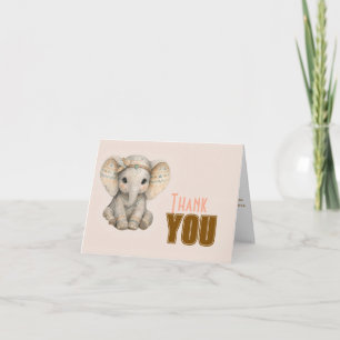 Cartão De Agradecimento Chá de Bebê Menino Elefante Safari Boho Amendoim B