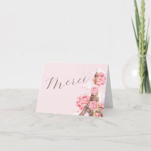 Cartão De Agradecimento Chá de Bebê Merci Rosa Paris