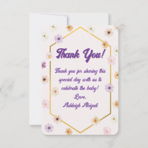 Cartão De Agradecimento Chá de Bebê Minimalista Dourado Floral Pastel