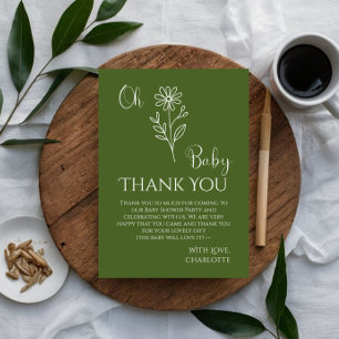 Cartão De Agradecimento Chá de Bebê Minimalista Oh Bebê Flor Silvestre