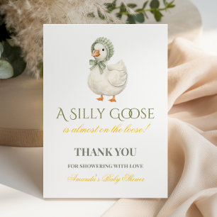 Cartão De Agradecimento Chá de Bebê Neutro em Verde Sage Silly Goose