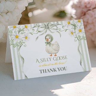 Cartão De Agradecimento Chá de Bebê Neutro em Verde Sage Silly Goose