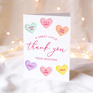 Cartão De Agradecimento Chá de Bebê Nossa Pequena Querida Candy Hearts