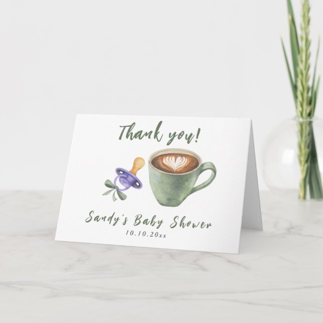 Cartão De Agradecimento Chá de Bebê Obrigada Mamadeira de Café (Frente)