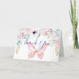 Cartão De Agradecimento Chá de bebê pastel floral e borboleta obrigado