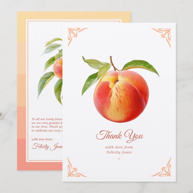 Cartão De Agradecimento Chá de Bebê Peach Fuzz (Frente/Verso)