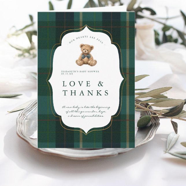 Cartão De Agradecimento Chá de Bebê Polo Xadrez Urso Teddy Retrô (Criador carregado)