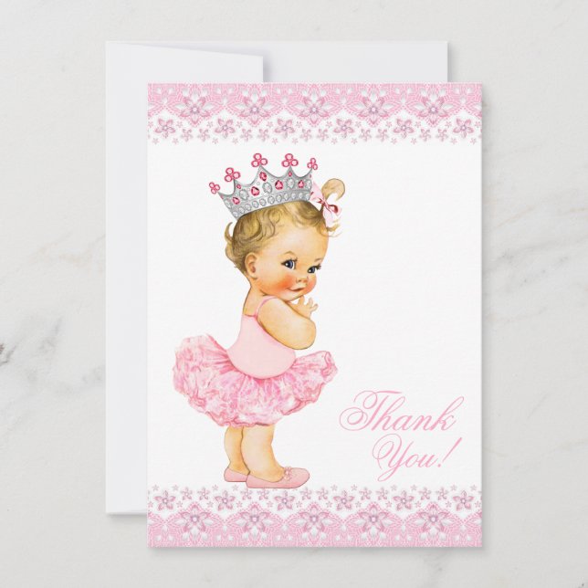 Cartão De Agradecimento Chá de Bebê Princesa com Tutu Rosa Obrigado (Frente)