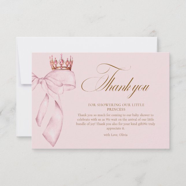 Cartão De Agradecimento Chá de Bebê Princesa Rosa Dourado (Frente)