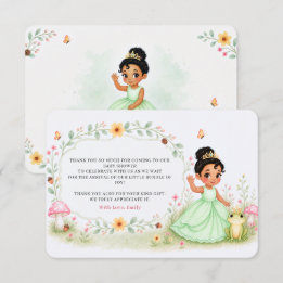 Cartão De Agradecimento Chá de Bebê Princesa Sapo com Aquarela Floral