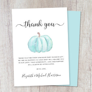 Cartão De Agradecimento Chá de Bebê Pumpkin Azul