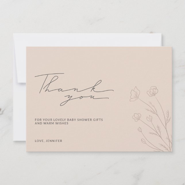 Cartão De Agradecimento Chá de Bebê Rosa Pastel Pequenas Flores (Frente)