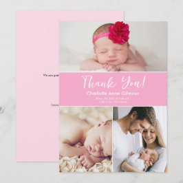 Cartão De Agradecimento Chá de Bebê Rosa Suave com Várias Fotos Personaliz