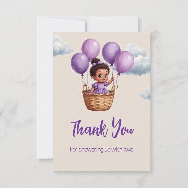 Cartão De Agradecimento Chá de Bebê Roxo (Frente)