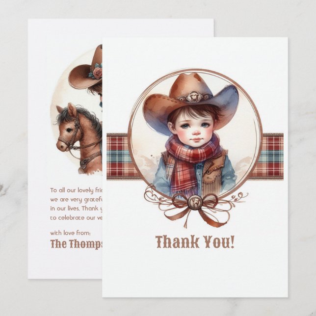 Cartão De Agradecimento Chá de Bebê Rústico de Cowboy do Oeste (Frente/Verso)