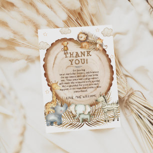 Cartão De Agradecimento Chá de Bebê Safari Boho Rústico Animais