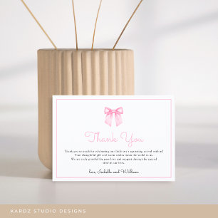 Cartão De Agradecimento Chá de Bebê Simples e Elegante com Laço Rosa