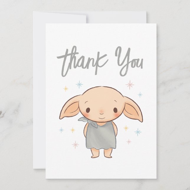 Cartão De Agradecimento Chá de Bebê Simples Harry Potter - Dobby (Frente)