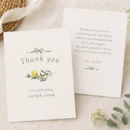 Cartão De Agradecimento Chá de Bebê Squeeze Little Lemon Sage Ribbon