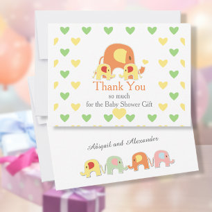 Cartão De Agradecimento Chá de Bebê Tema Elefante Gêmeos Bebês