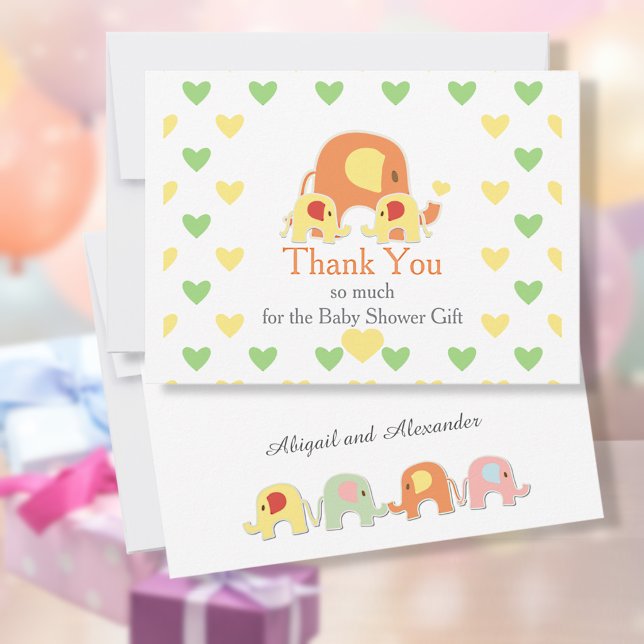 Cartão De Agradecimento Chá de Bebê Tema Elefante Gêmeos Bebês (Criador carregado)