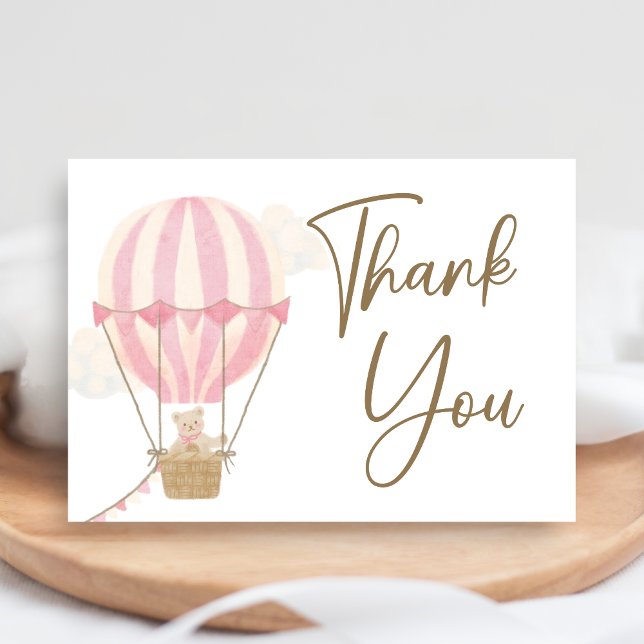 Cartão De Agradecimento Chá de Bebê Urso Boho Rosa  (Oh Baby Bear Baby Shower Thank You Card)