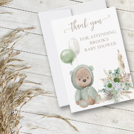 Cartão De Agradecimento Chá de Bebê Urso Boho Verde Espera de Urso