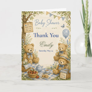 Cartão De Agradecimento Chá de Bebê Urso de Madeira Teddy