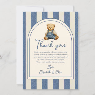 Cartão De Agradecimento Chá de Bebê Urso de Pelúcia com Jeans Azul