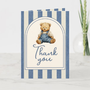 Cartão De Agradecimento Chá de Bebê Urso de Pelúcia em Denim Blue Jean