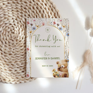 Cartão De Agradecimento Chá de Bebê Urso Teddy Brincalhão Creme Pálido Flo