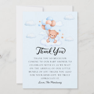 Cartão De Agradecimento Chá de Bebê Urso Teddy Menino Azul