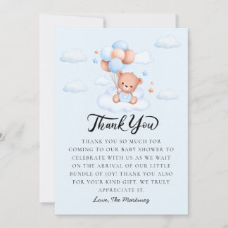 Cartão De Agradecimento Chá de Bebê Urso Teddy Menino Azul