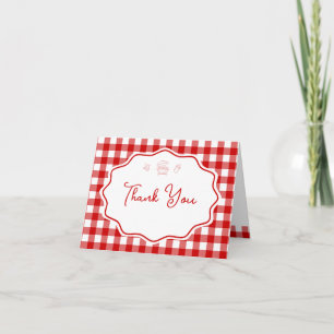 Cartão De Agradecimento Chá de Bebê Vermelho Gingham Baby-Q Churrasco 
