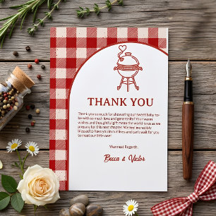 Cartão De Agradecimento Chá de Bebê Vermelho Gingham Q Churrasco Baby Show