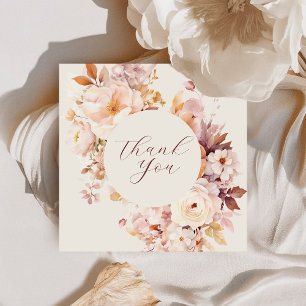 Cartão De Agradecimento Chá de Bebê Vintage Floral Outono Creme