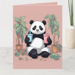Cartão De Agradecimento Chá de bolha de bebendo de Panda, chá de boba