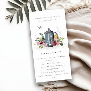 Cartão De Agradecimento Chá de bule flexível com Rosa de folha branca Conv