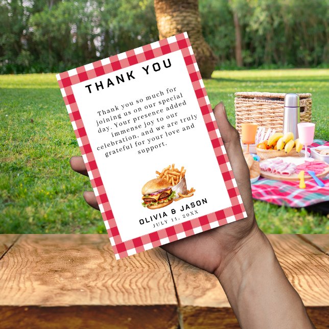 Cartão De Agradecimento Chá de casamento de Piquenique para Burgers e Frie (Burgers & Fries Picnic Wedding Shower Thank You Card
)