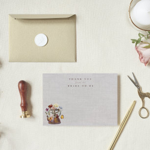 Cartão De Agradecimento Chá de Chá de Flores Silvestres em Aquarela para N