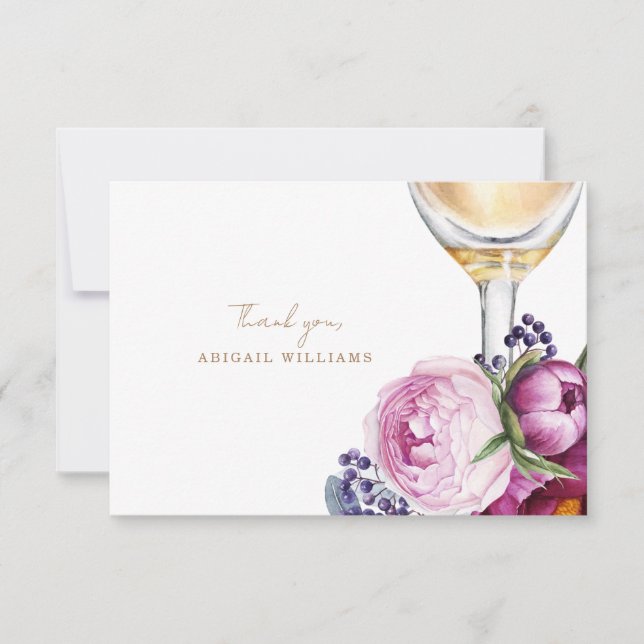 Cartão De Agradecimento Chá de Champanhe Floral Rosa Obrigado II (Frente)