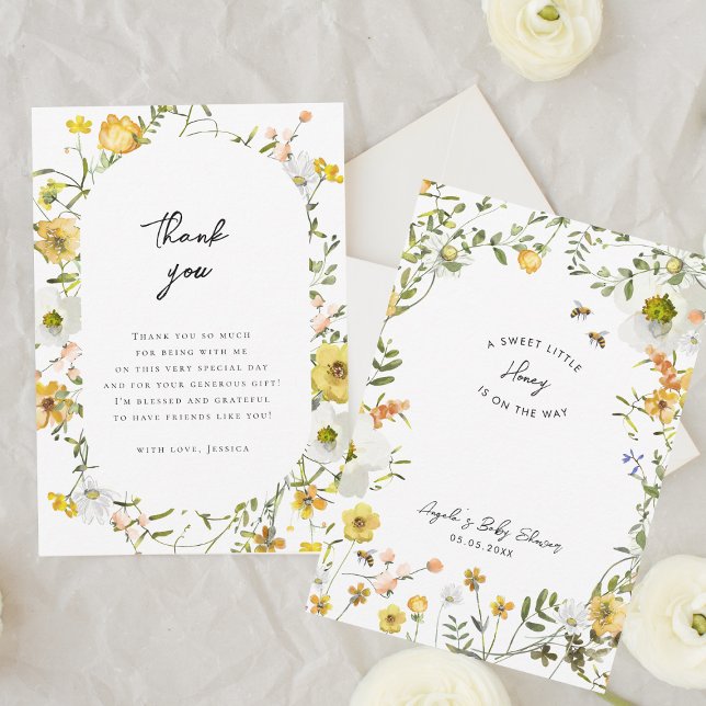 Cartão De Agradecimento Chá de fraldas Amarelo-Amarelo de Abelhas (Criador carregado)