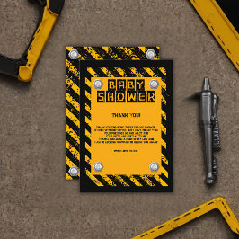 Cartão De Agradecimento Chá de fraldas Amarelo e Preto de Construção