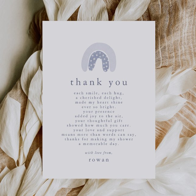 Cartão De Agradecimento CHÁ DE FRALDAS Arco Azul Boho Arco Único ROWAN (ROWAN Unique Boy Blue Boho Rainbow Baby Shower Thank You Card)