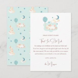 Cartão De Agradecimento Chá de fraldas Azul Bunny Dreams